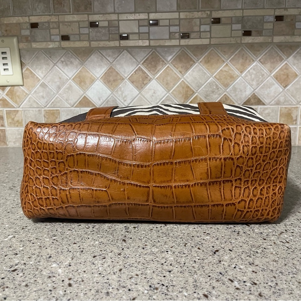 Michael Kors Zebra Print Canvas and Croc Trim Leather Tote Shoulder Handbag - Picture 8 of 16